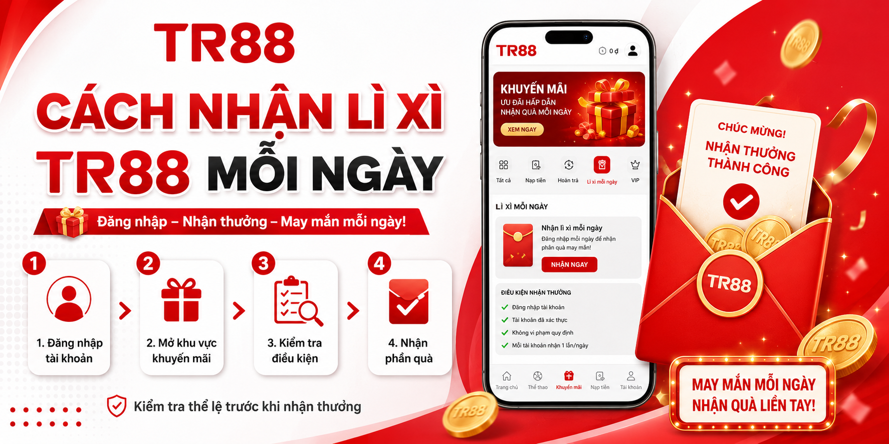 Cách nhận lì xì TR88 mỗi ngày